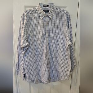 Chaps Men's Blue and White Plaid Shirt, Cotton Blend, Size 16 1/2 (1205)
